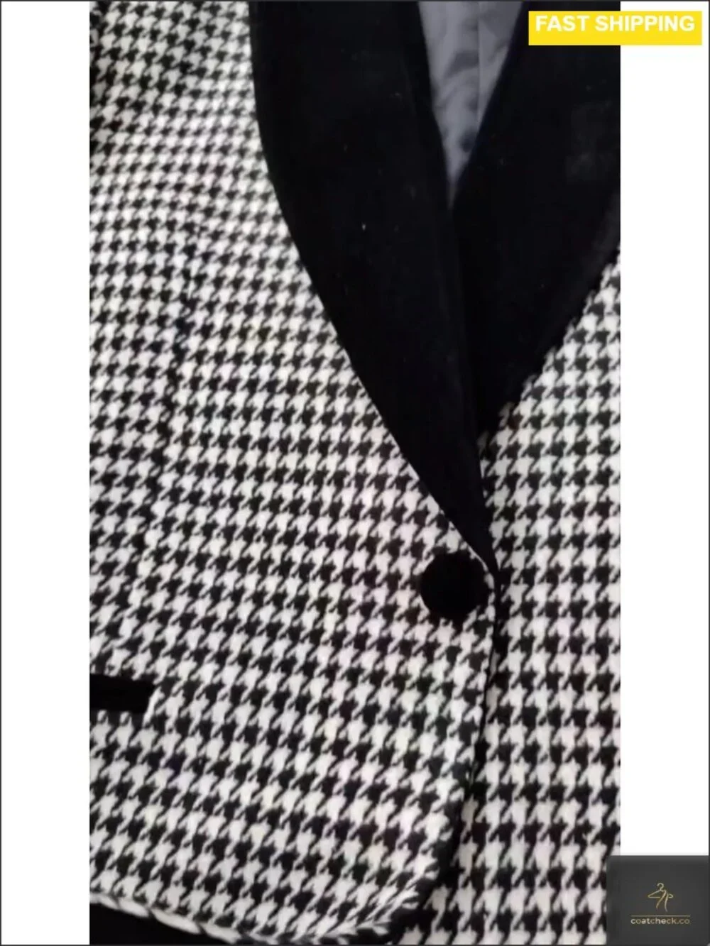Mens Houndstooth Shawl Lapel Slim Fit Tuxedo Blazer for Wedding Prom